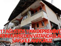 17 AĞUSTOS 1999 depreminde hayatını kaybeden vatandaşlarımızı saygı ile anıyor, ailelerine sabır diliyoruz.