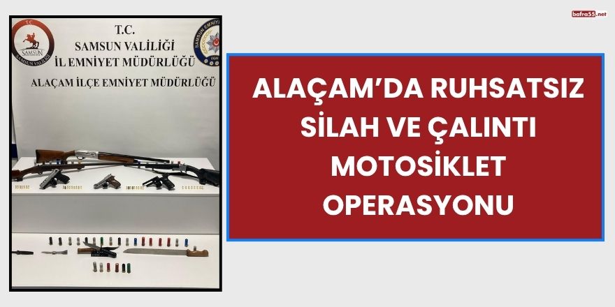 Alaçam’da Ruhsatsız Silah ve Çalıntı Motosiklet Operasyonu