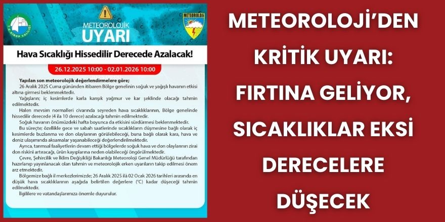 Meteoroloji’den Kritik Uyarı: Fırtına Geliyor, Sıcaklıklar Eksi Derecelere Düşecek