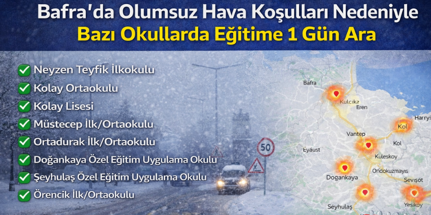 Bafra’da Olumsuz Hava Koşulları Nedeniyle Bazı Okullarda Eğitime 1 Gün Ara