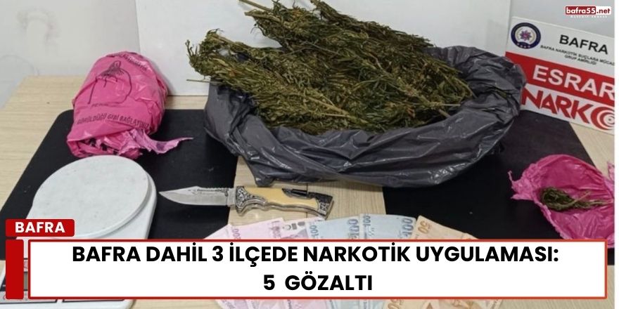 Bafra ve 3 İlçede Narkotik Uygulaması: 5 Şüpheli Gözaltında