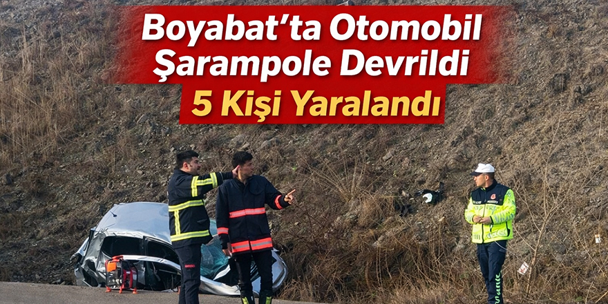 Boyabat’ta Otomobil Şarampole Devrildi 5 Kişi Yaralandı