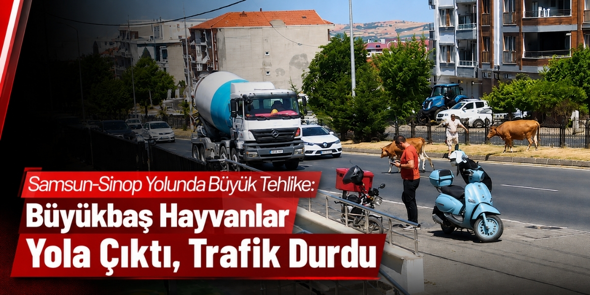 Samsun-Sinop Yolunda Büyük Tehlike: Büyükbaş Hayvanlar Yola Çıktı, Trafik Durdu