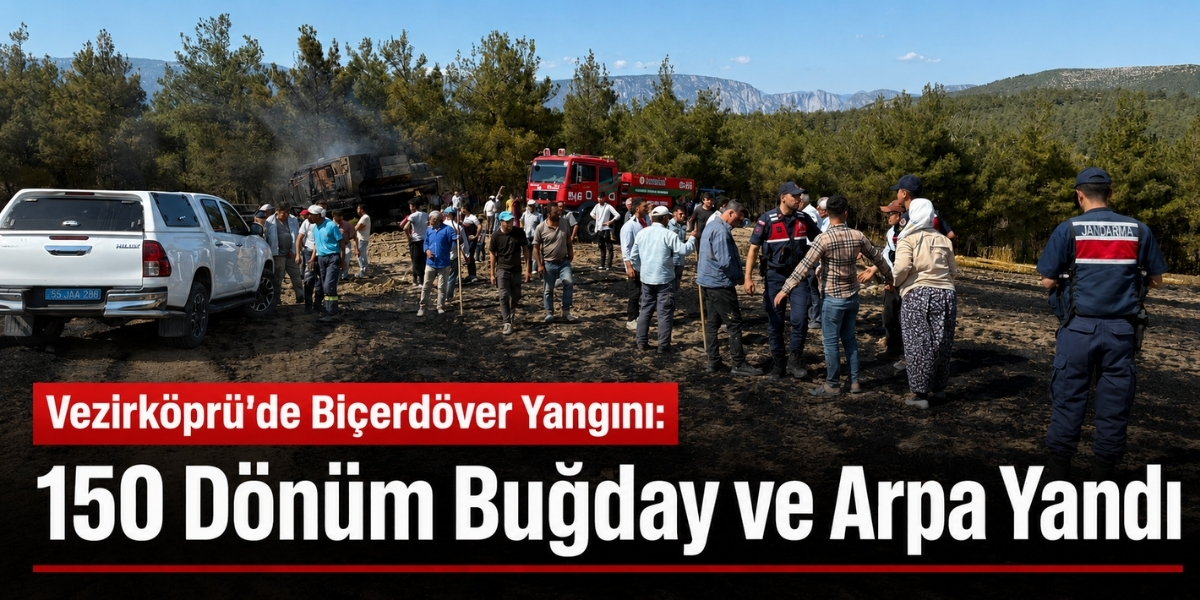 Vezirköprü’de Biçerdöver Yangını: 150 Dönüm Buğday ve Arpa Yandı
