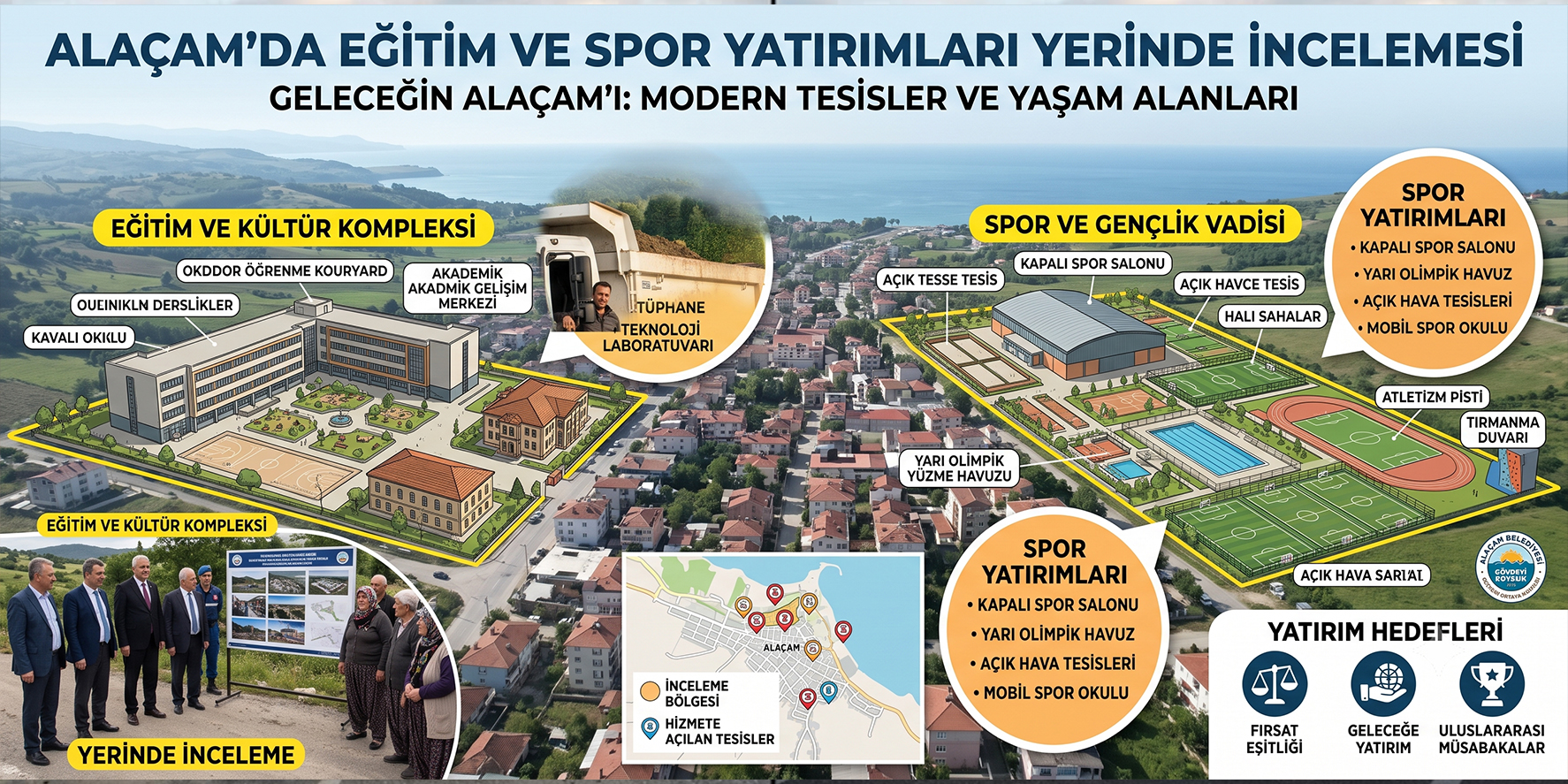 Alaçam’da Eğitim ve Spor Yatırımları Yerinde İncelendi