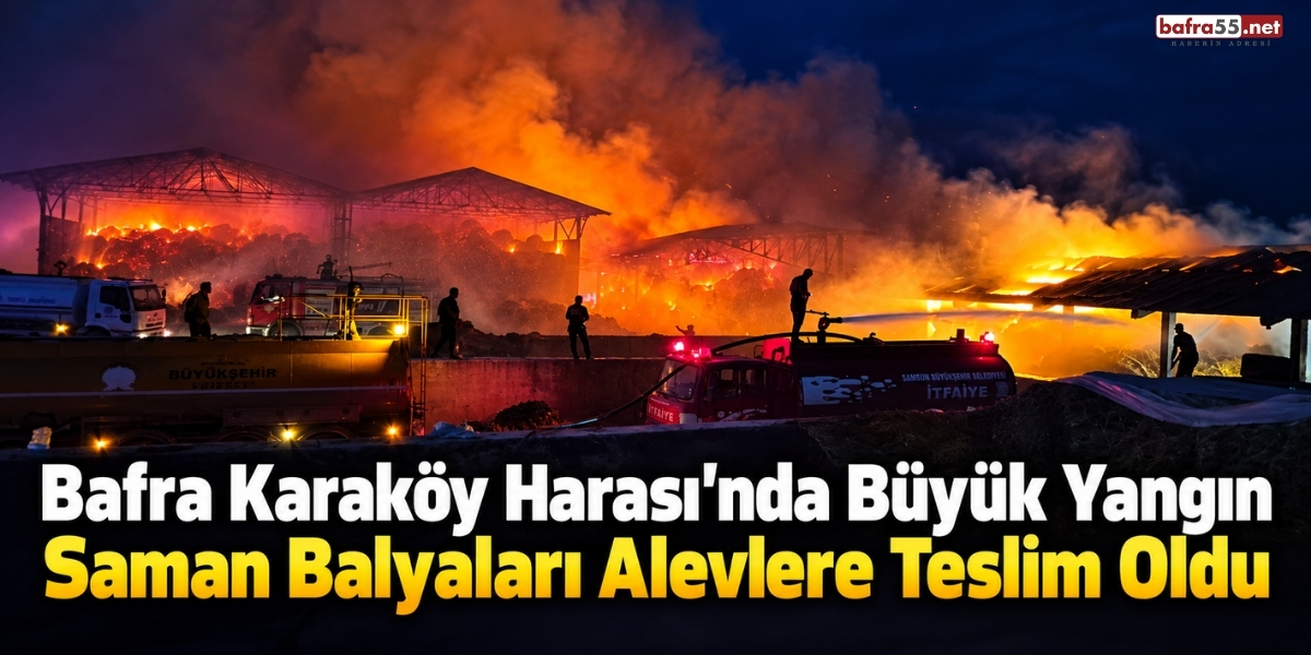Bafra Karaköy Harası’nda Büyük Yangın Saman Balyaları Alevlere Teslim Oldu