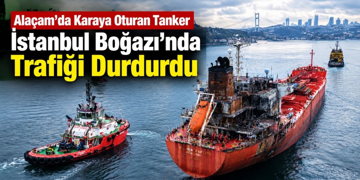 Alaçam’da Karaya Oturan Tanker Boğaz Trafiğini Durdurdu!