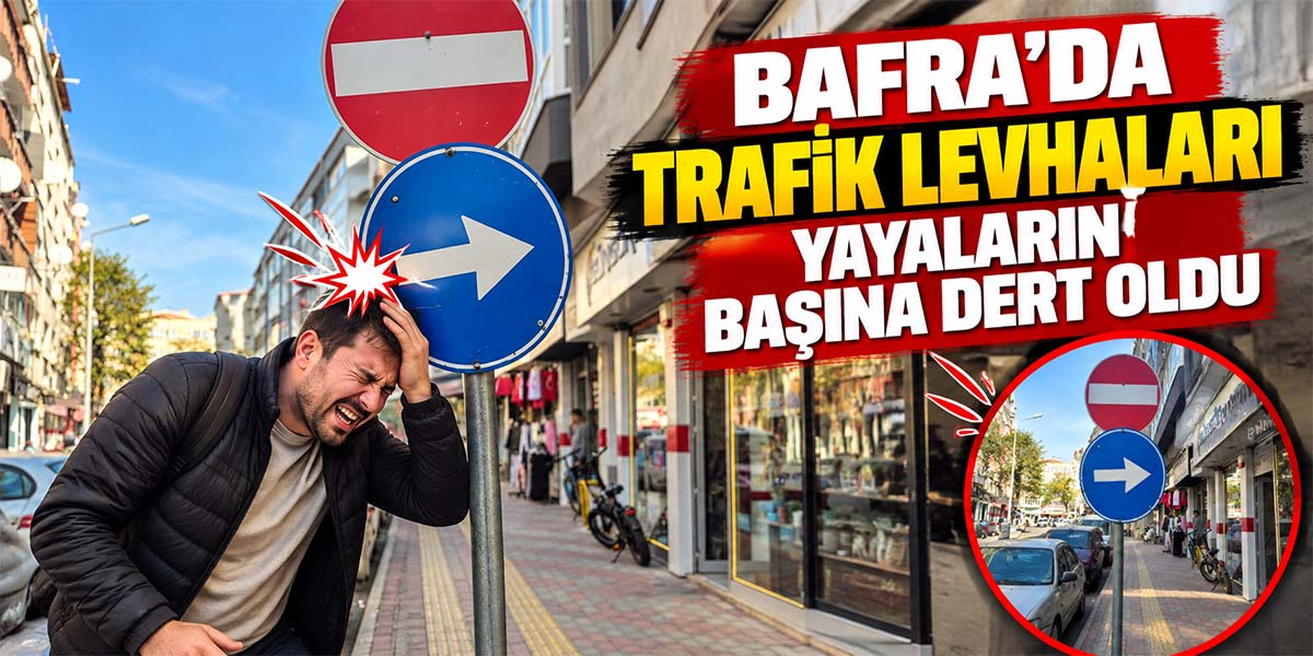 Bafra’da Trafik Levhaları Yayaların Başına Dert Oldu