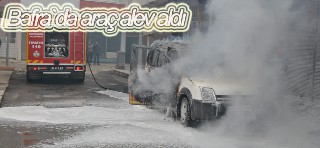 Bafra`da araç alev aldı