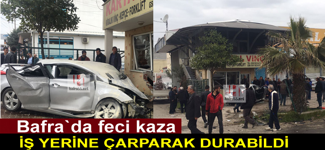 Otomobil iş yerine çarparak durabildi