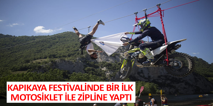 Motosikletle Zipline yaptı