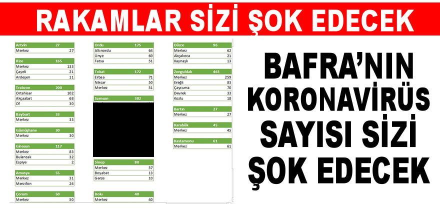 Samsun'da kaç Korona Virüs Vakası var Samsun'da ilçe ilçe Korona Virüs hasta sayısı