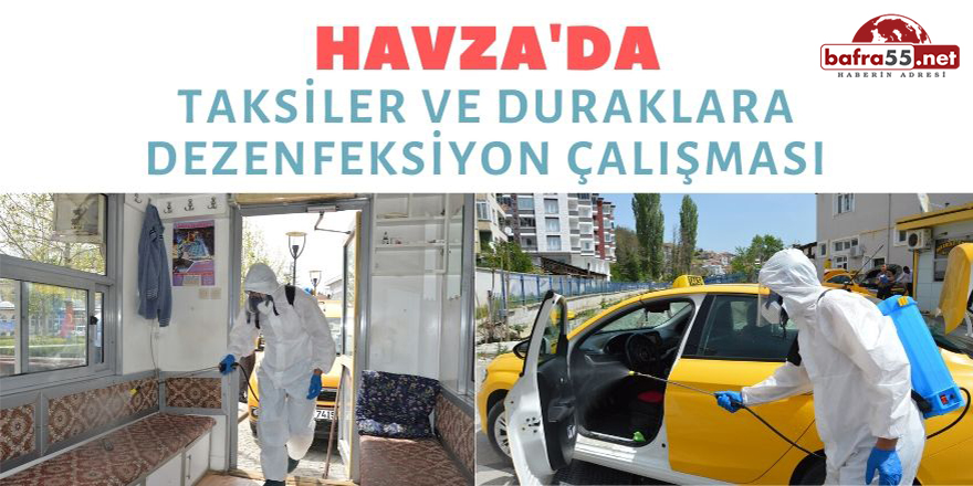 Havza'da Taksiler ve Duraklara Dezenfeksiyon Çalışması