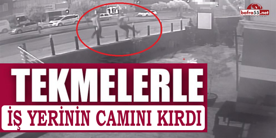 TEKMELERLE İŞ YERİNİN CAMINI KIRDI