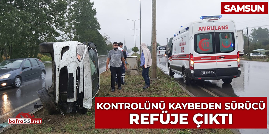 Kontrolünü kaybeden sürücü refüje çıktı!