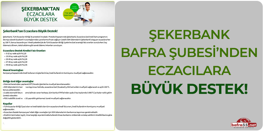 Şekerbank Bafra şubesinden eczacılara büyük destek