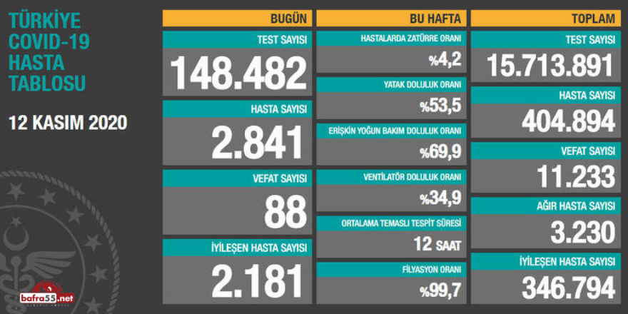 12 Kasım Korona Tablosu ve Vaka Sayısı