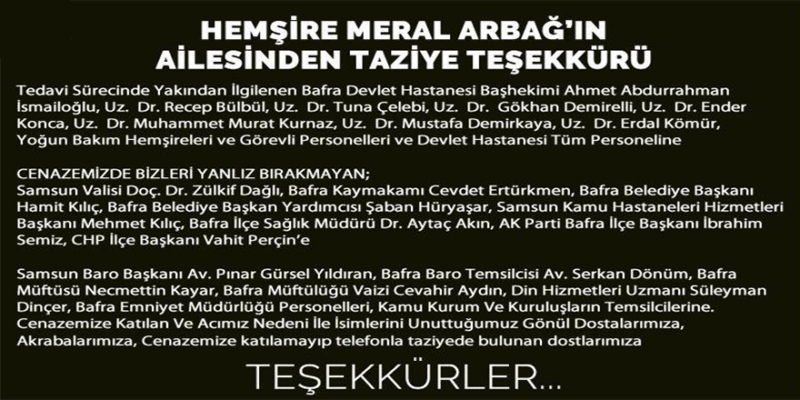 Taş ve Arbağ ailesinden Taziye Mesajı