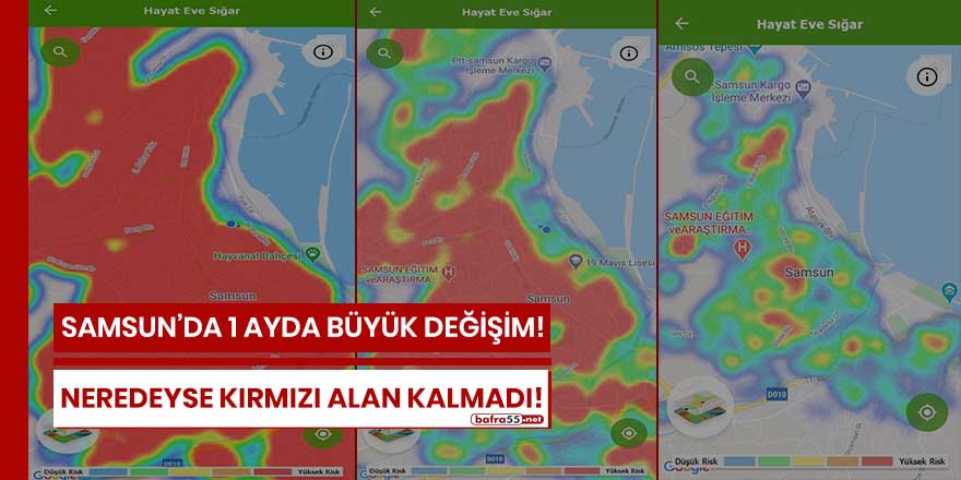 Samsun'da koronavirüs haritasının 1 aydaki değişimi