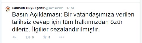 SAMSUN BÜYÜKŞEHİR BELEDİYESİNDEN SKANDAL TWEETLERE AÇIKLAMA