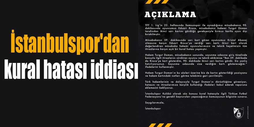 İstanbulspor'dan kural hatası iddiası