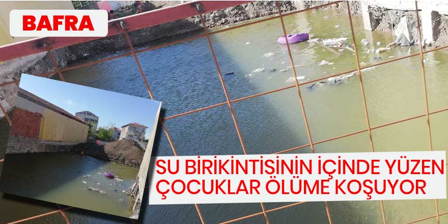 İnşaatın temelinde biriken yağmur suları tehlike saçıyor