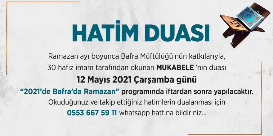 "2021'de Bafra'da Ramazan" programında Hatim Duası yapılacak