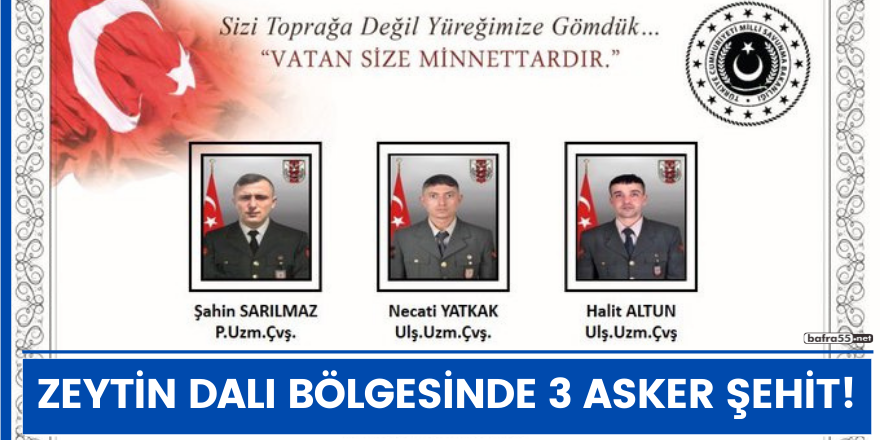 Zeytin Dalı bölgesinde 3 asker şehit!