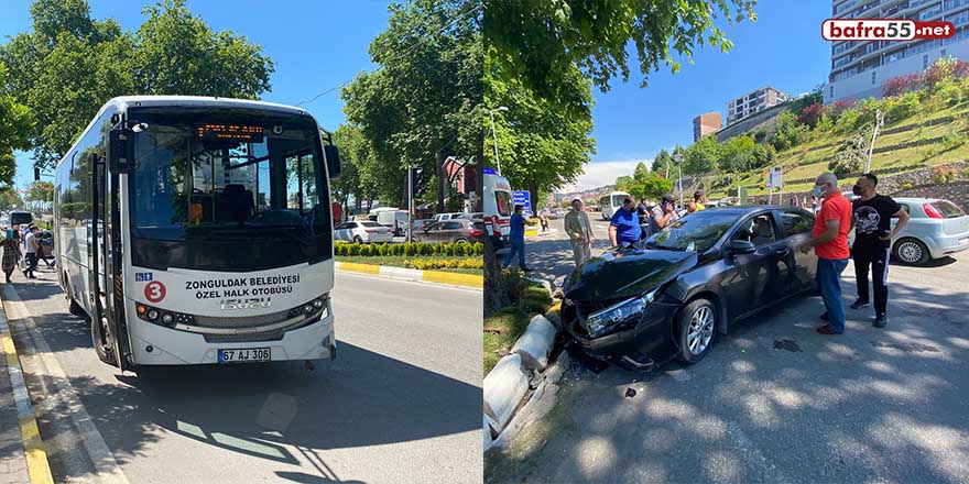 Halk otobüsü ile otomobil çarpıştı