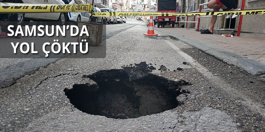 Samsun'da çöken yola aracın lastiği düştü