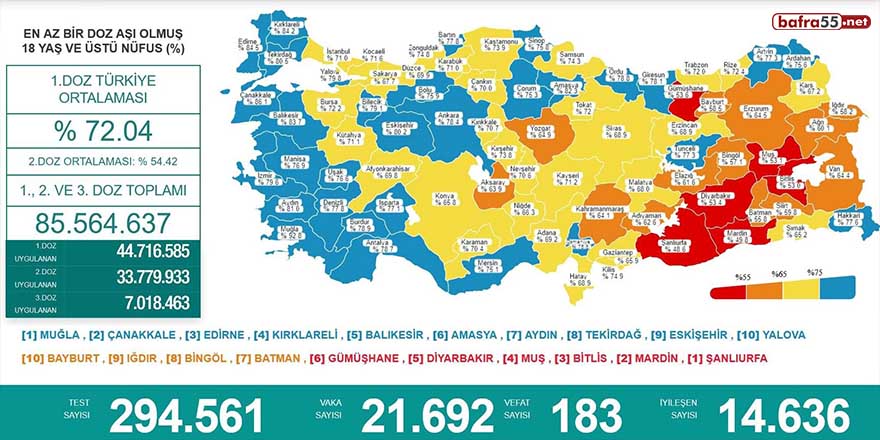 Samsun'un çevresindeki bir il daha ‘mavi’ oldu