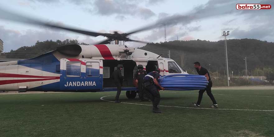 İçme suyu malzemeleri helikopter ile taşındı