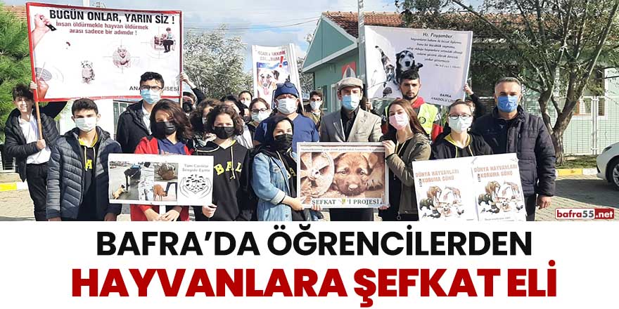 Bafra'da öğrencilerden hayvanlara şefkat eli