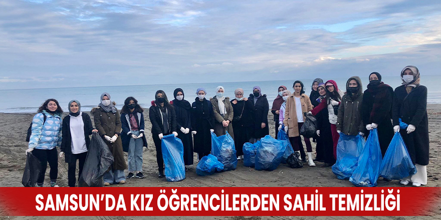Samsun’da kız öğrencilerden sahil temizliği