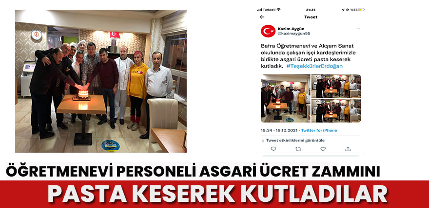 Bafra Öğretmenevi personeli  zammını pasta keserek kutladı