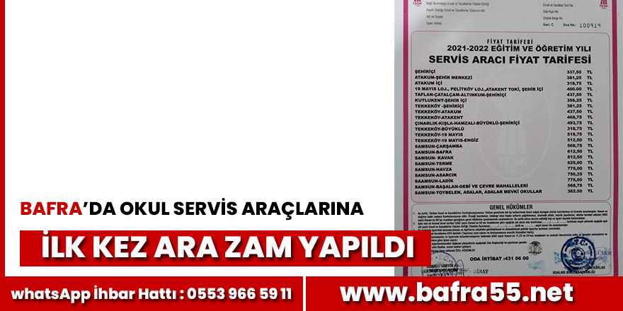 Bafra'da okul servisleri ilk kez 'ara zam' yaptı