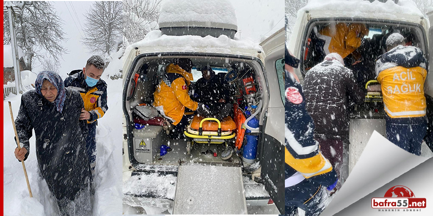 Sinop’ta yaşlı kadın kar paletli ambulansla hastaneye yetiştirildi