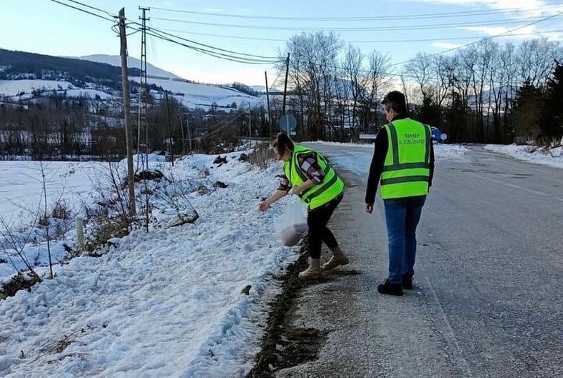 Sinop'ta açtıkları yola mama bırakmayı ihmal etmiyorlar