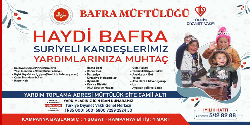 Bafra’da Suriye'ye Kış Yardımı Kampanyası Başlatıldı