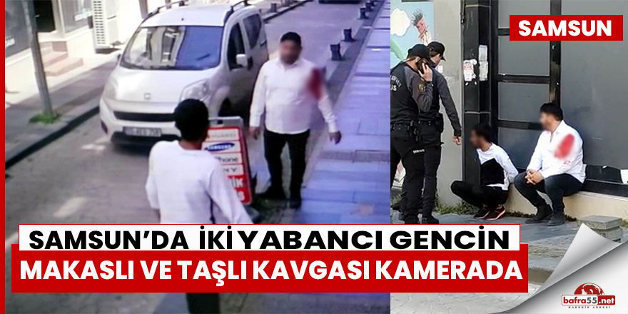 Gençlerin makaslı ve taşlı kavgası kamerada