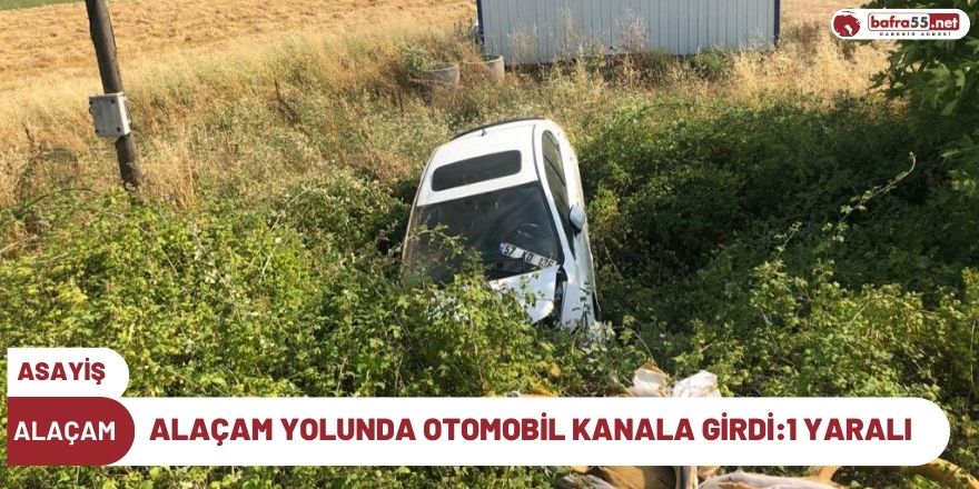 Alaçam yolunda otomobil kanala girdi:1 yaralı