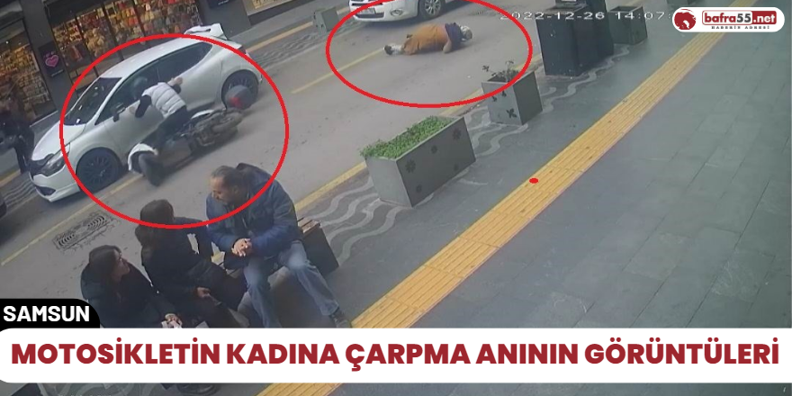 Motosikletin kadına çarpma anının görüntüleri