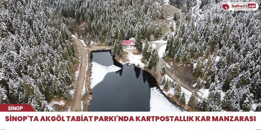 Sinop'ta Akgöl Tabiat Parkı'nda kartpostallık kar manzarası