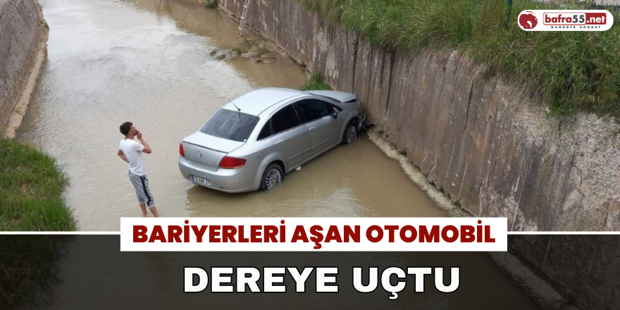 Bariyerleri aşan otomobil dereye uçtu