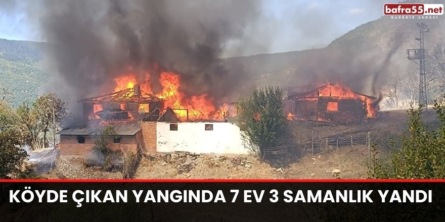 Köyde çıkan yangında 7 ev 3 samanlık yandı