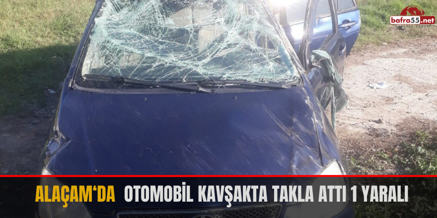 Alaçam‘da  otomobil kavşakta takla attı 1 yaralı