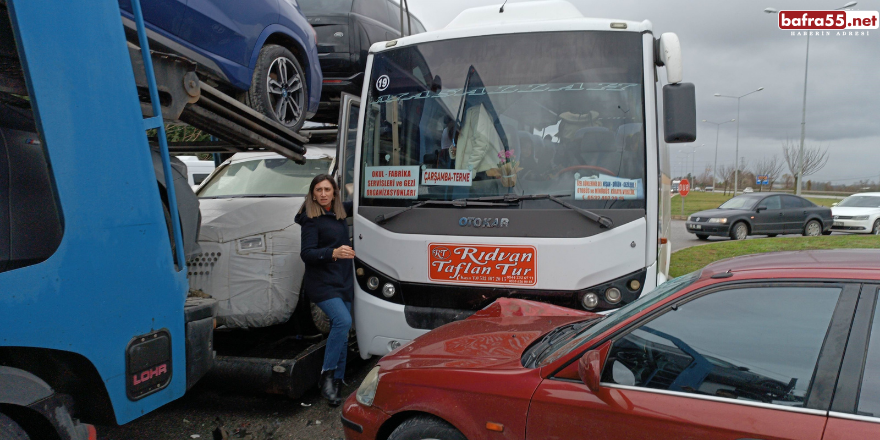 Samsun'da tır anaokulu servisine çarptı, facianın eşiğinden dönüldü