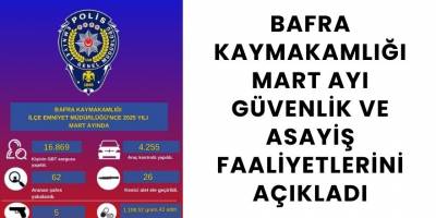 Bafra Kaymakamlığı Mart Ayı Güvenlik ve Asayiş Faaliyetlerini Açıkladı