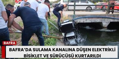 Bafra’da Sulama Kanalına Düşen Elektrikli Bisiklet ve Sürücüsü Kurtarıldı