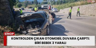 Kontrolden Çıkan Otomobil Duvara Çarptı: Biri Bebek 3 Yaralı